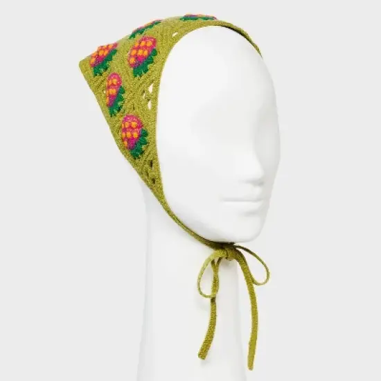 Knitted Strawberry Headscarf - Wild Fable&trade; Green: Acrylic Hair Wrap for Styling & Securing image {1}