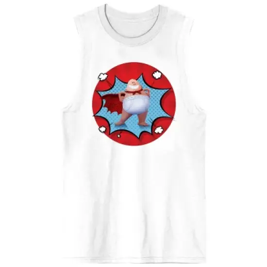 Captain Underpants Superhero In Blue Star Crew Neck Sleeveless White Men&rsquo;s Tank Top image {3}
