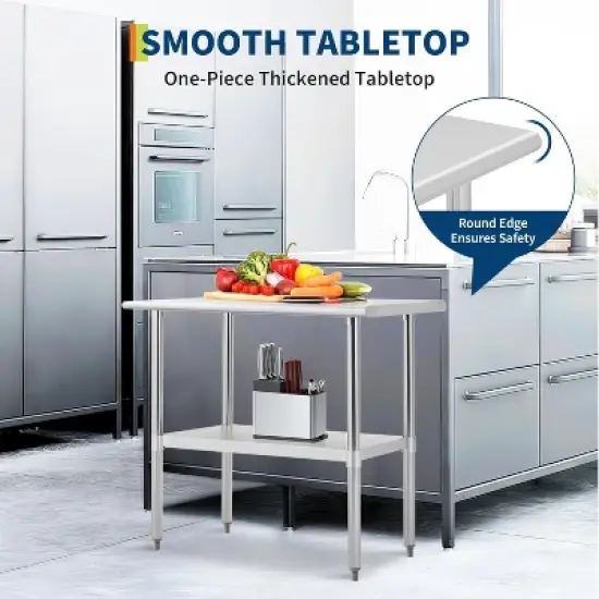 Stainless Steel Table for Prep & Work, 2-Tier Shelf Commercial Metal Worktable Adjustable Height & Leveling Feet, Extra Strength Kitchen Storage Rack image {5}