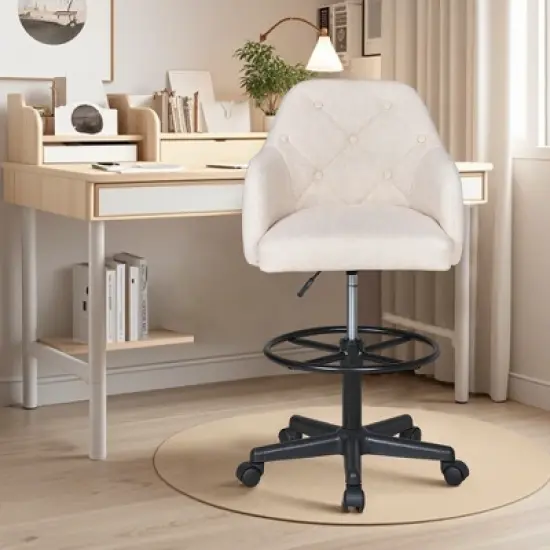 VECELO Drafting Chair with Adjustable Height PU Swivel Stool with Lumbar Support image {3}