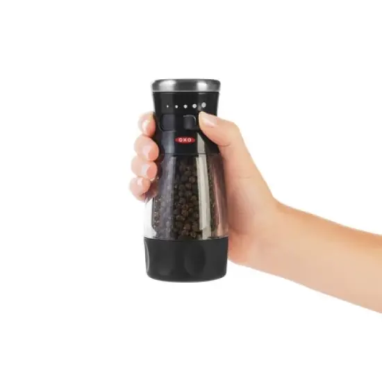 OXO Softworks Pepper Grinder: Black Refillable Spice Mill, Stainless Steel, Mess-Free Design, 5.65" Height image {1}
