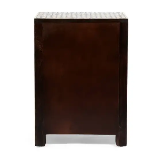 Benewah Handcrafted Boho 3 Drawer Mango Wood Nightstand Dark Walnut/Black/White - Christopher Knight Home image {6}