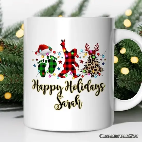 Bigfoot Buffalo Plaid Christmas Mug, Sasquatch Holiday Decoration (Non-Custom Only)| OrnamentallyYou image {3}