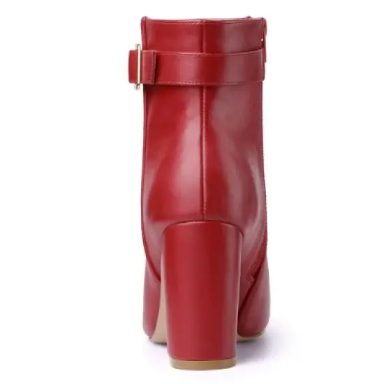 Allegra K Women's Pointed Toe Buckle Decor Heel Ankle Booties image {2}