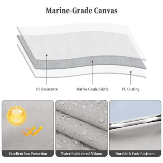 ODK 4 Bow Bimini Tops for Boat Cover with 1&rdquo; Aluminum Alloy Frame, Include 2 Straps, 2 Adjustable Rear Support Pole, Zippered Storage Boot, Gray image {5}