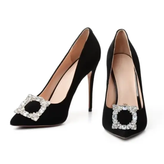 Unique Bargains Women's Rhinestone Shoe Buckle 2.17"x2.17" Gold Tone 2 Pcs image {5}