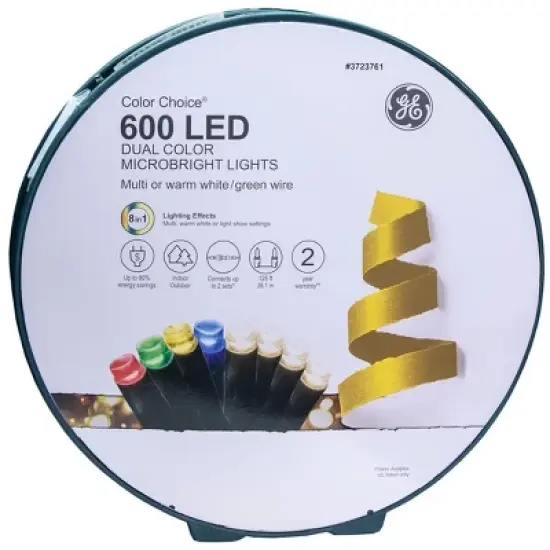 GE Color Choice 600 LED Dual Color Microbright String Lights Multi or Warm White 125FT image {1}