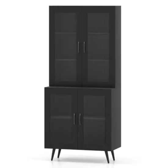 Costway Kitchen Pantry Cabinet with Translucent Fluted Doors & Adjustable Shelf image {9}