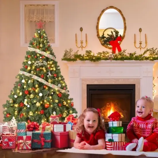 4.5/6/7.5/9 FT Artificial Christmas Tree, Christmas Tree with Decoration, Metal Base Easy Assembly for Home, Office, Party, Holiday Decor image {19}