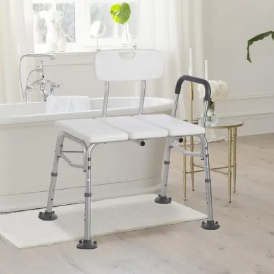 Tub Transfer Bench with Backrest and Padded Armrests, Height Adjustable, 300lb Shower Chair with Suction Cups for Elderly, Disabled, Injury Recovery image {7}