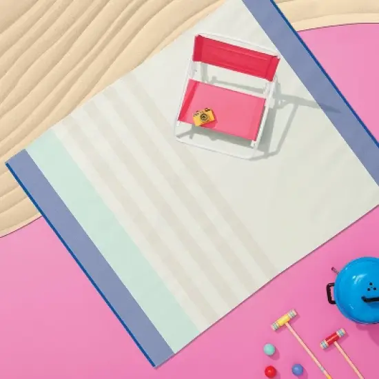 Tan Striped Oversized Jumbo Beach Towel - Sun Squad&trade; image {1}