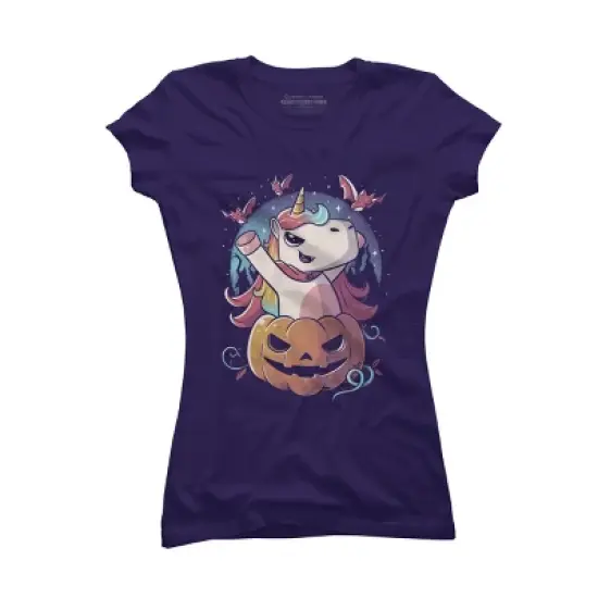 Junior's Design By Humans Spooky Unicorn Funny Cute Magic Halloween By EduEly T-Shirt image {8}