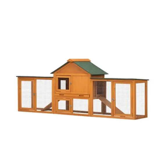 Sevobal Pet Crates and Houses 2 Tiers Rabbit Hutch on Wheels, Openable Roof, Easy-to-Clean Tray, House for Small Animals, Orange, 35.4"*19.7"*21.7" image {5}