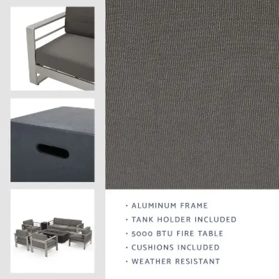 Christopher Knight Home Cape Coral Outdoor Aluminum 7 Seater Chat Set with Fire Pit image {2}