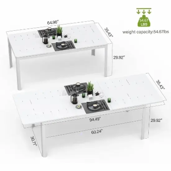 GlasFlength Patio End Tables, Ivory White Expandable Metal Aluminum, Dimensions, 94.5"*35.4"*29.5" image {1}