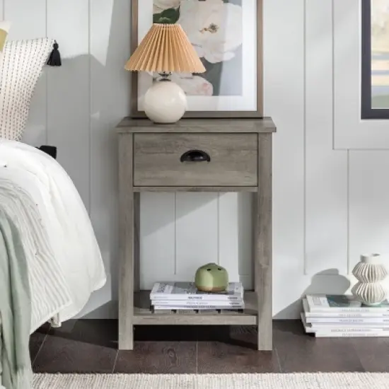 June Rustic Transitional Square Nightstand with Lower Shelf   - Saracina Home image {3}