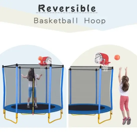5.5 FT Kids Outdoor and Indoor Trampoline with Playpen, Basketball Hoop and Ball - ModernLuxe image {5}