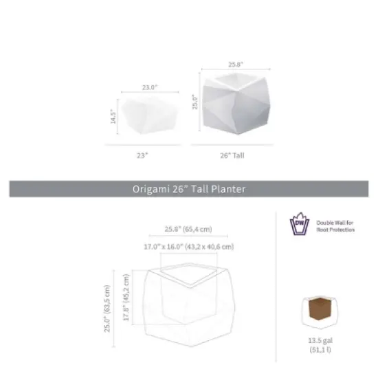 Crescent Garden Origami Tall Pot Planter Gray 26'' image {4}