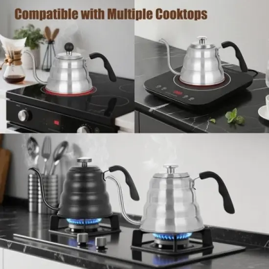 Itopfox Tea Kettle with Thermometer, Stovetop Gooseneck Kettle for Pour Over Coffee & Tea, 40oz Capacity, Black image {4}