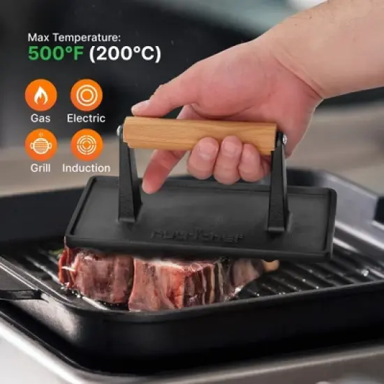 NutriChef Cast Iron Grill Press , Black image {3}