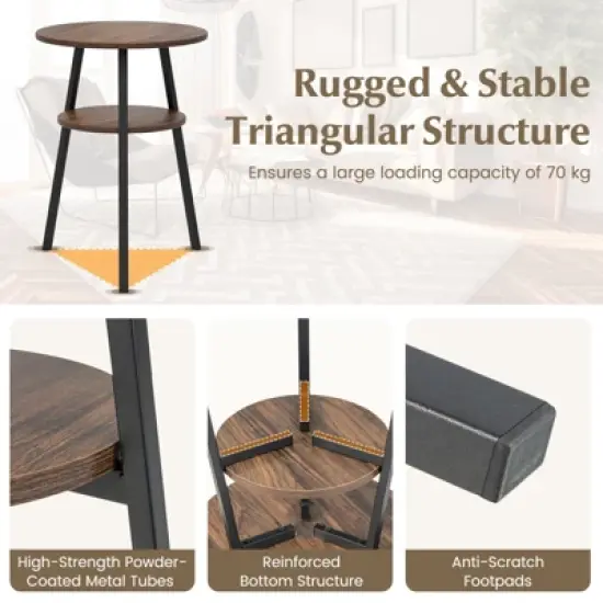 Tangkula 2-tier Accent Coffee Tea Table Nightstand Bedside Table w/ Storage Shelf image {5}