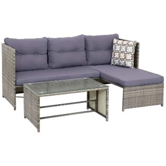 Sunnydaze Outdoor Longford Patio Sectional Sofa Conversation Set with Cushions and Table - 3pc image {11}