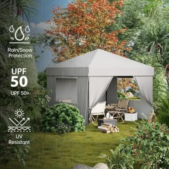 CuisinSmart  10x10 Pop Up Canopy Tent with 4 Removable Sidewalls, Outdoor Portable Canopy for Parties, Backyard, Beach, Gray image {7}