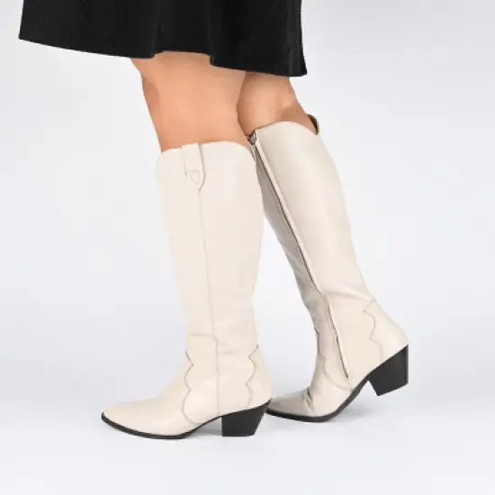 Journee Signature Womens Genuine Leather Pryse Extra Wide Calf Almond Toe Pull On Knee High Boots image {8}