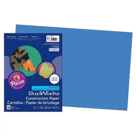 Pacon Prang Construction Paper Blue 12" x 18" 50 Sheets Per Pack 5 Packs (PAC7407-5) image {1}