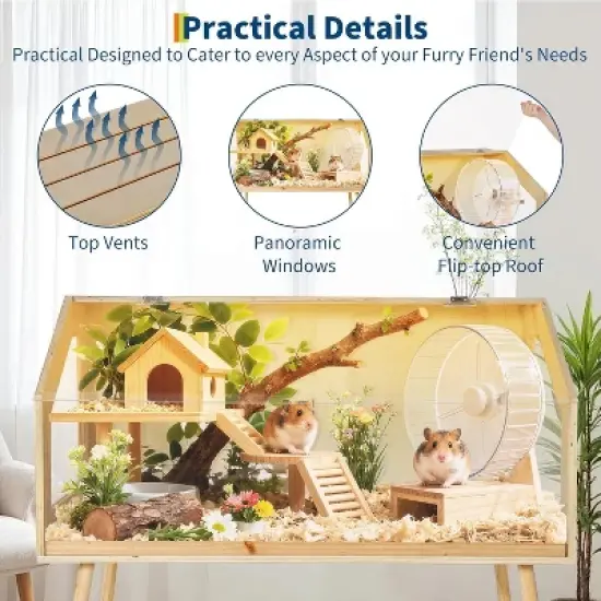 40"x20"x47.5" Large Hamster Cage w/Legs & Acrylic Window | Chew-Proof Habitat w/Openable Top for Guinea Pigs/Chinchillas image {3}