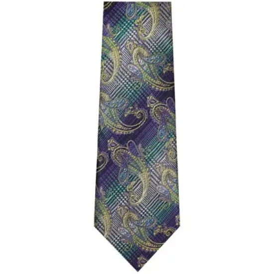 TheDapperTie Men's Purple And Yellow Paisley Necktie with Hanky image {1}