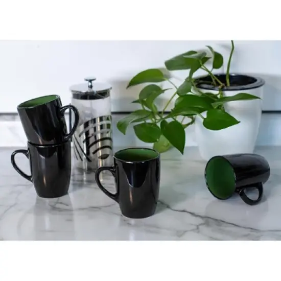 Elanze Designs Color Pop Green Black Exterior 16 ounce Glossy Ceramic Mugs Matching Set of 4 image {4}
