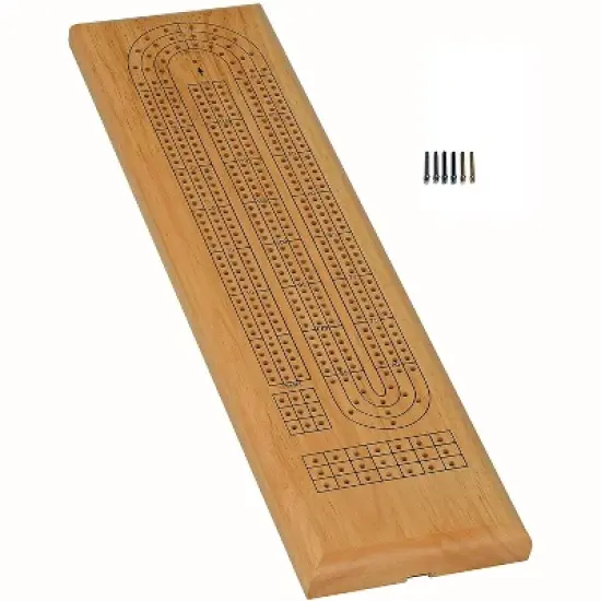 WE Games Classic Cribbage Set - Solid Wood Continuous 3 Track Board with Metal Pegs image {6}