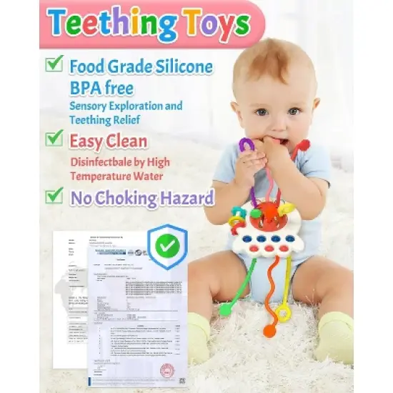 Baby Sensory Montessori Toys for 6-12-18 Months, Pull String Silicone Teething Toy, Toddler Birthday Gift Travel Toy for Infant image {3}