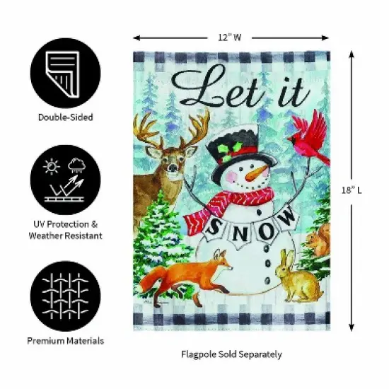 Evergreen Let it Snow Snowman and Woodlands Suede Garden Flag 12 x 18 Inches Indoor Outdoor Decor image {3}