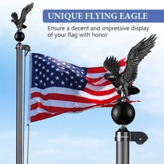 Yescom 20 Ft Aluminum Sectional Flag Pole Kit Eagle Topper Black image {2}