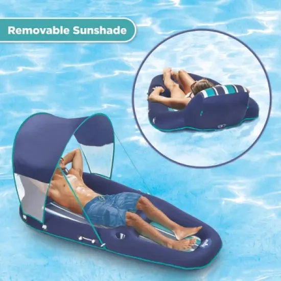 Aqua Oversized Deluxe Luxurious Inflatable Outdoor Swimming Pool Lounger Hammock Float with Sunshade Canopy, Blue image {4}