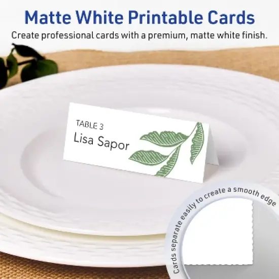 Avery Printable Place Cards, 1-7/16" x 3.75", Matte White, 60ct image {1}