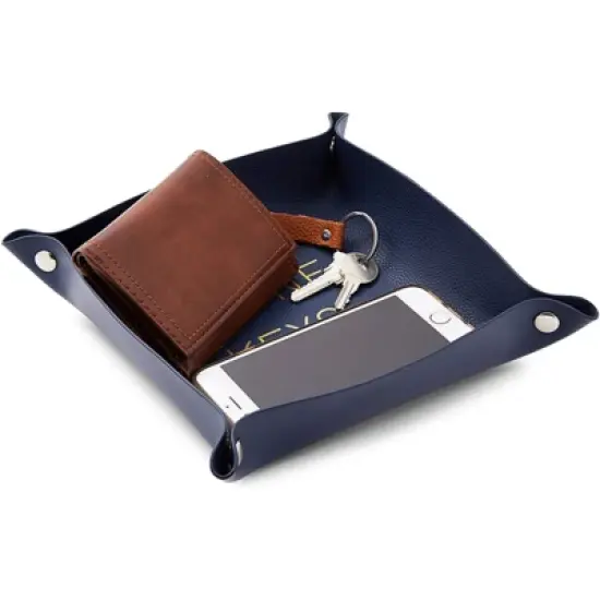 Juvale Leather Catchall Valet Decorative Tray for Phone, Keys, Wallet (Navy Blue, 6.9 x 2.2 in) image {3}