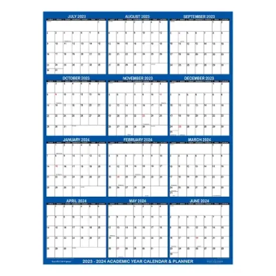 SwiftGlimpse 2023-2024 Academic Year Wall Calendar & Planner 24"x36" Navy Blue image {1}