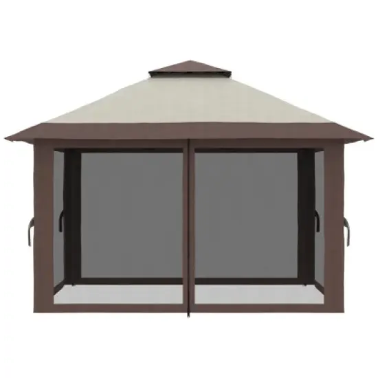 Gulches 13' x 13' Pop Up Gazebo , Instant Canopy Tent Shelter, 2-Tier Roof, Wheeled Carry Bag & Water/Sand Bags for Outdoor, Garden, Parties, Beige image {8}