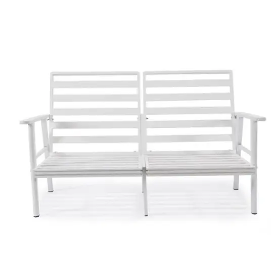 LeisureMod Walbrooke Modern Outdoor Loveseat &ndash; White Aluminum Frame with Removable Cushions, Weather-Resistant Seating for Patio, Deck & Balcony image {4}
