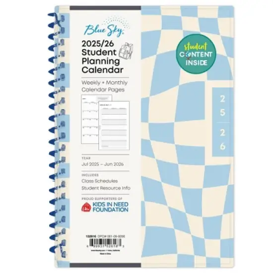 Blue Sky 5"x8" 2025-2026 Weekly/Monthly Spiral Planner Printed Dylan Blue Check Swirl image {2}