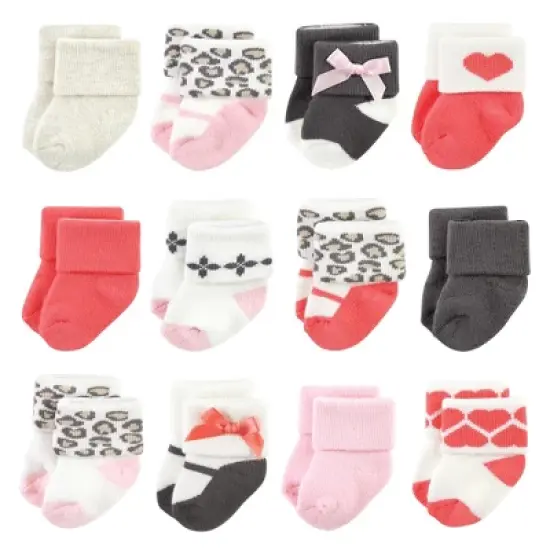 Luvable Friends Infant Girl Newborn and Baby Terry Socks, Leopard image {8}