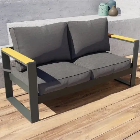 Aoodor Outdoor Aluminum 2 Seater Sofa Chair, Deep Seating Conversation Set Outdoor Loveseat Sofa Furniture Set image {3}