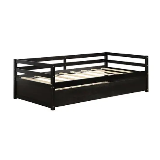 Costway Twin Size Trundle Daybed Wooden Slat Support Mattress Platform for Kids EspressoWhite image {12}