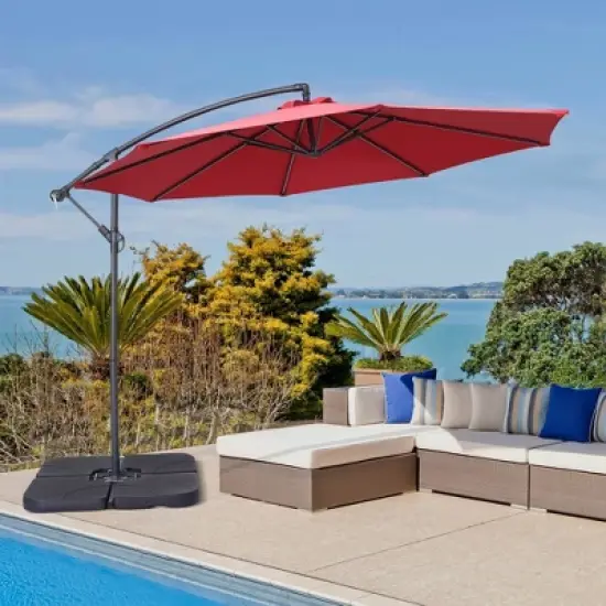 10' x 10' Cantilever Patio Hanging Umbrella with Crank and Cross Base Red - Wellfor image {13}