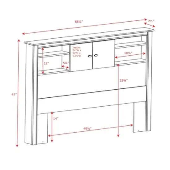 Queen Kallisto Bookcase Headboard with Doors Black - Prepac image {4}