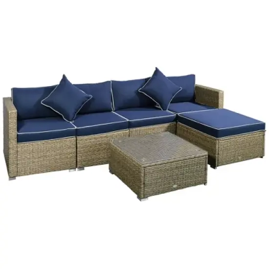 Outsunny 6 Pieces Outdoor PE Rattan Sofa Set, Sectional Conversation Wicker Patio Couch Furniture Set with Cushions and Coffee Table image {8}