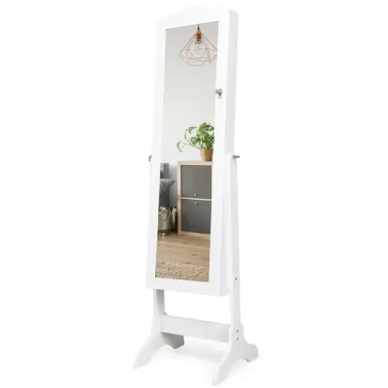 Costway Mirrored Jewelry Cabinet Organizer Storage Box White image {4}